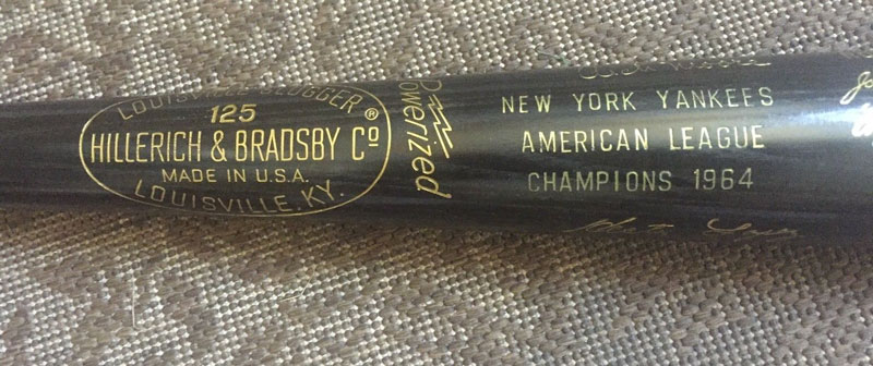 1964 NY Yankees World Series Black LS Team Signed Bat