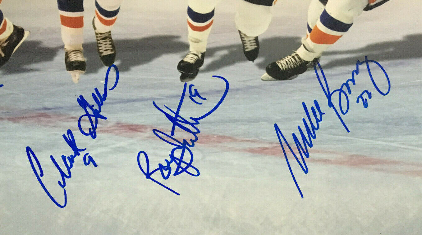NY Islanders Retired #s banners signed 16x20 photo framed 6 auto Mike Bossy  JSA - Cardboard Memories