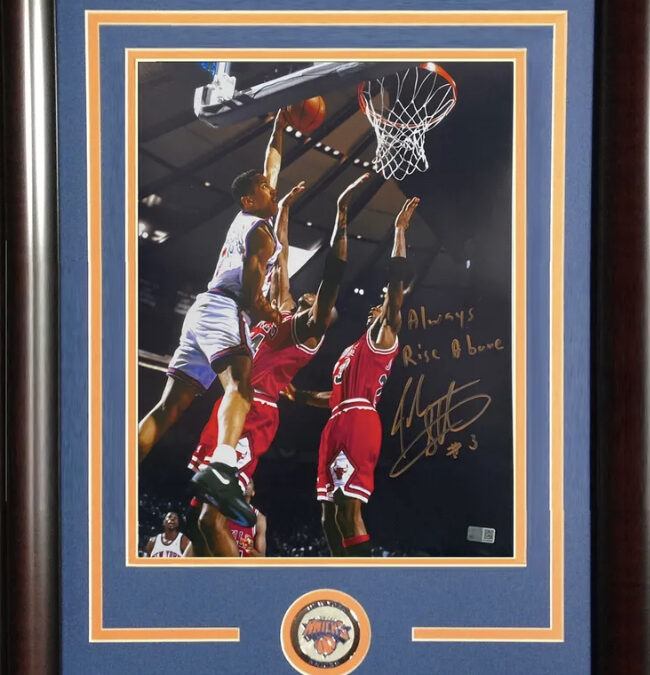 New York Knicks John Starks Dunk Coin 11”x14” Signed Orange Ink “Always Rise Above” Steiner COA