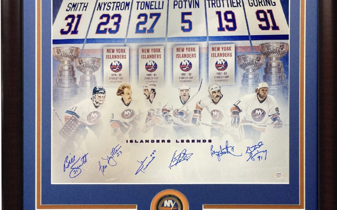 New York Islanders Legends Numbers Signed 16×20 Photo Framed Coin 6 auto PSA Trottier