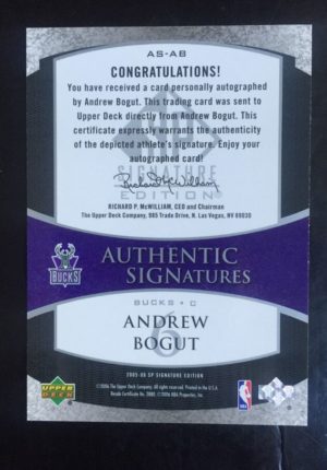 2005 -06 ud SP Signature Edition ANDREW BOGUT Rookie Card Auto MINT RC signed - Image 3