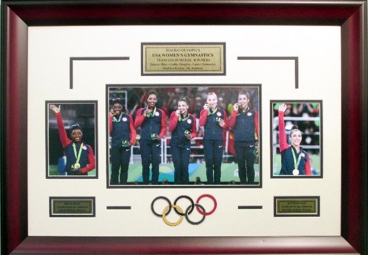 2016 USA Olympics Gold Womans Gymnastics team photo collage framed Rio Final 5