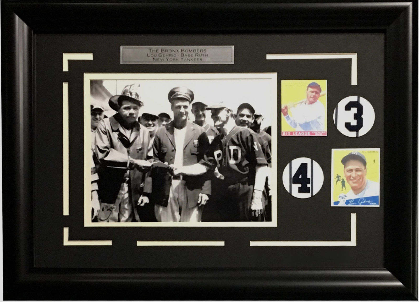 Babe Ruth Lou Gehrig 8×10 Framed Photo NYPD FDNY Cards Plaque Collage 22″x16″