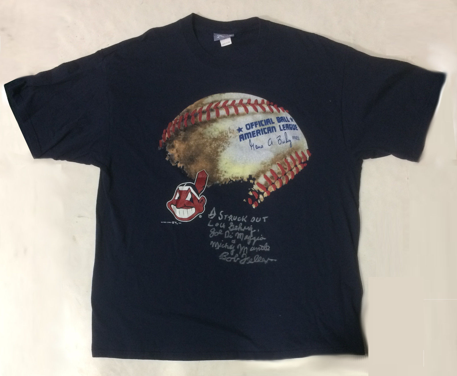 Bob Feller signed Cleveland Indians shirt Rare AUTO INS Mickey Mantle CBM COA