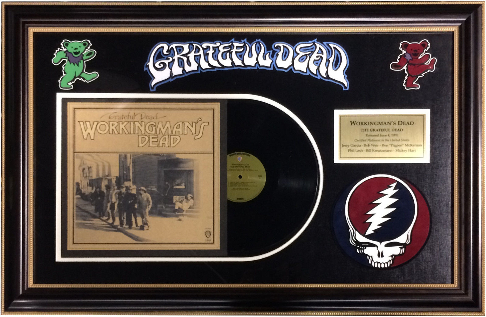 Grateful Dead Workingman’s album framed logo patch collage 37×25 Jerry Garcia