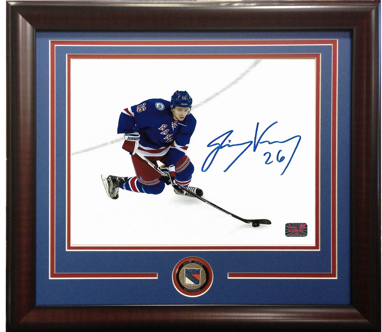 Jimmy Vesey signed 8×10 photo framed NY Rangers coin autograph ins 26 holo COA