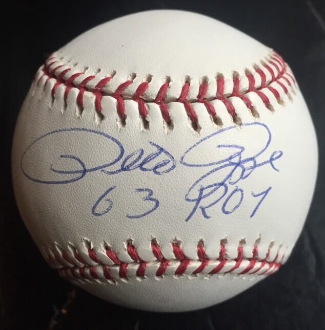 Pete Rose Signed MLB Baseball Ins 63  ROY Reds Mint Auto  Mounted Mm Holo Coa