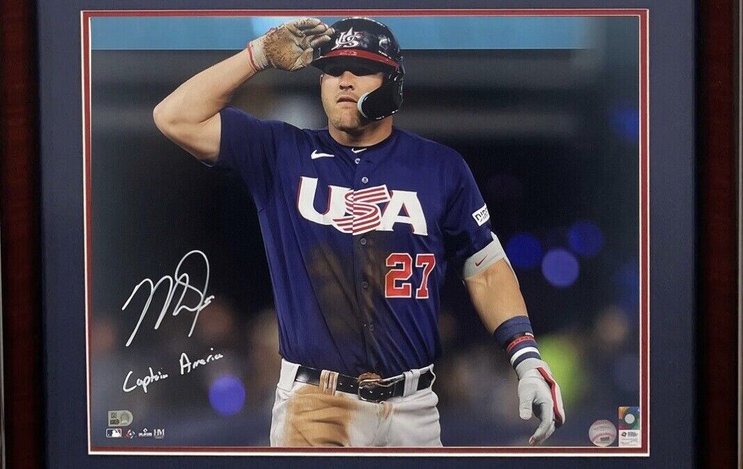 Mike Trout Los Angeles Angels Hand Signed 16×20 WBC USA Photo Framed Captain America Autograph MLB COA