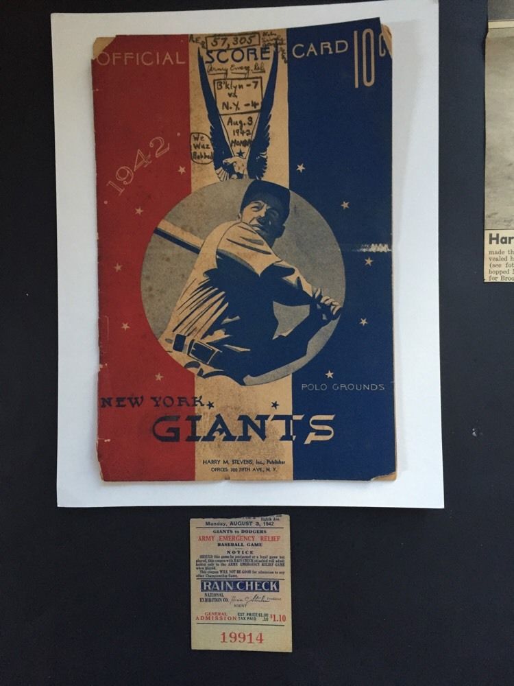 1942 Army WAR Relief Game Program Ticket BROOKLYN Dodgers Giants Polo Grounds
