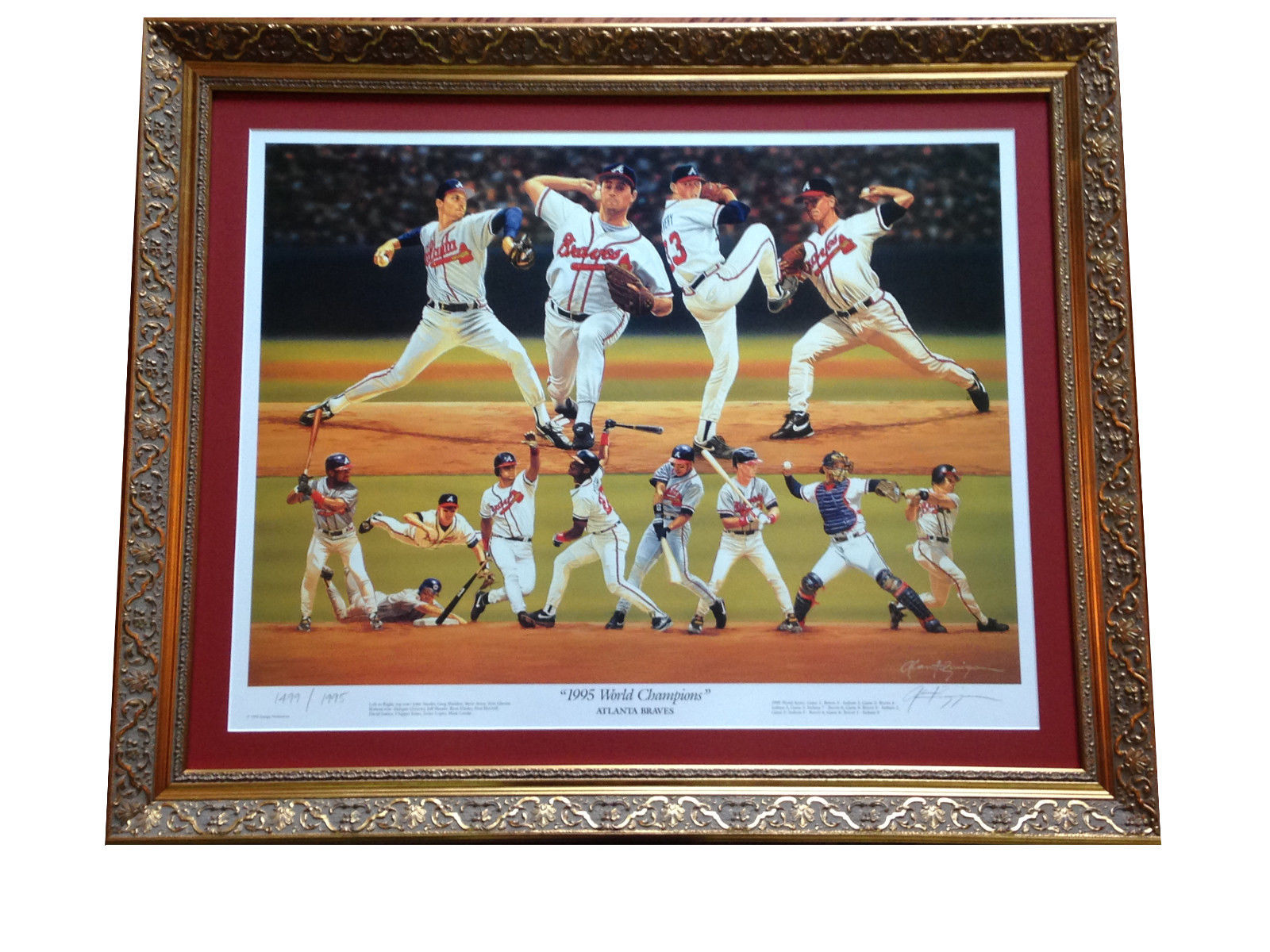 1995 Atlanta Braves World Series Champs signed 33x28 framed litho COA LE  /1995 - Cardboard Memories