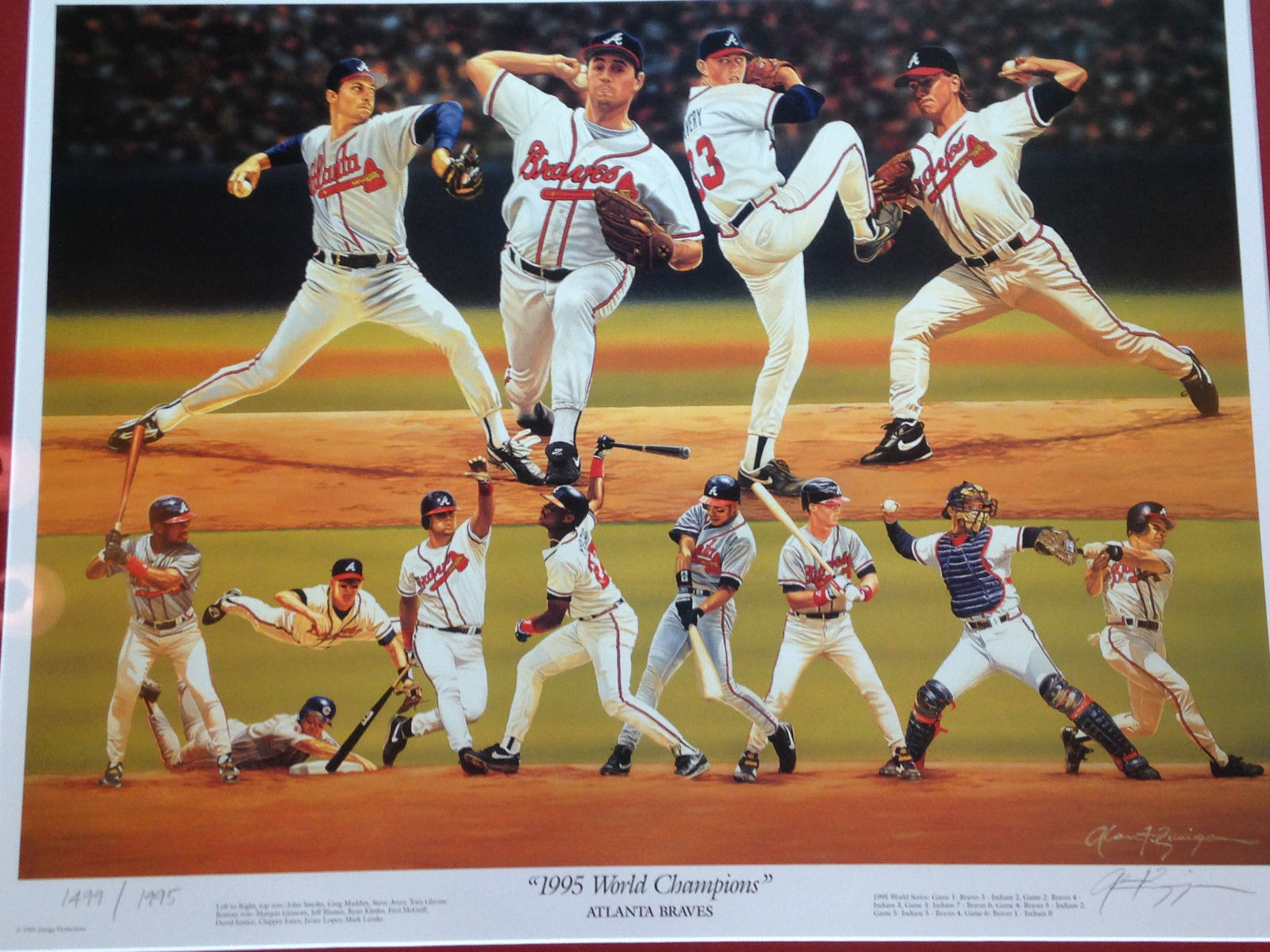 1995 Atlanta Braves World Series Champs signed 33x28 framed litho COA LE / 1995 - Cardboard Memories