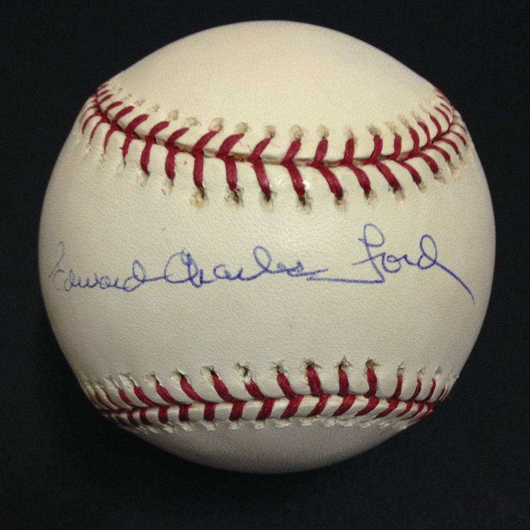 Edward Charles Whitey Ford Yankees signed full name MLB baseball auto MLB holo