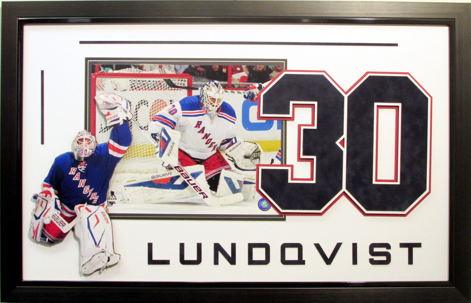 Henrik Lundqvist NY Rangers custom 11×14 framed 3D Shadowbox collage suede #30
