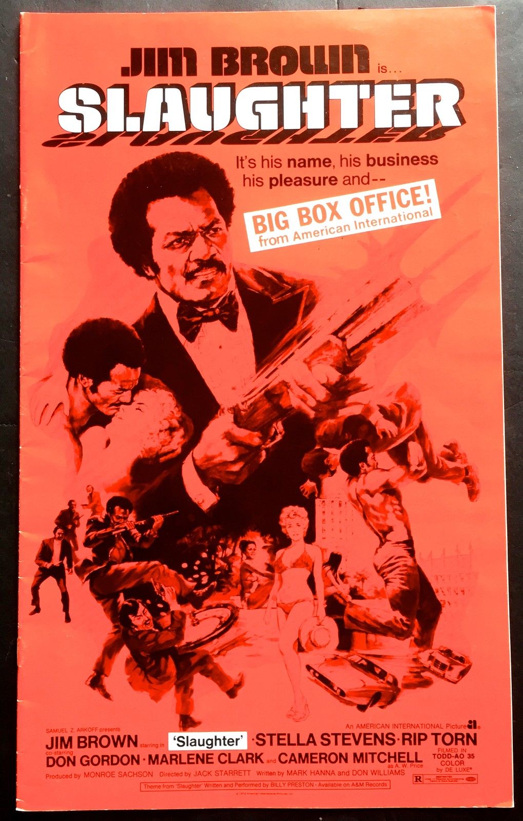 Jim Brown hof  original  rare vintage 1972 movie SLAUGHTER Theater Pressbook  AD