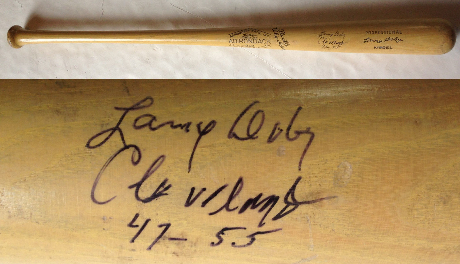 Larry Doby signed game model baseball bat auto INS Cleveland 47-55 JSA COA Hof