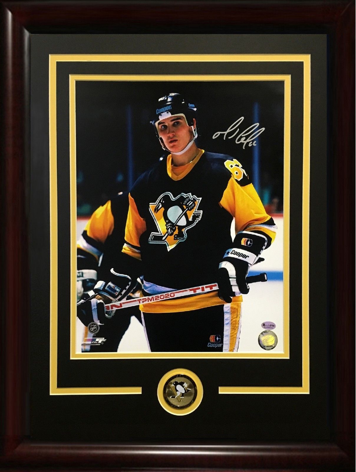 Mario Lemieux Signed Penguins Custom Framed Cut Display with