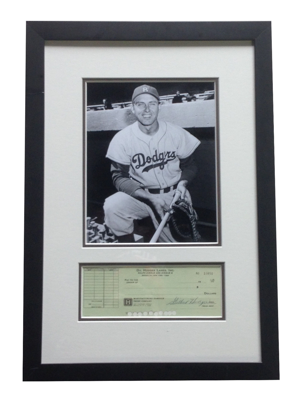 Gilbert Gil Hodges Lanes Brooklyn Dodgers signed check auto framed Photo JSA  /1