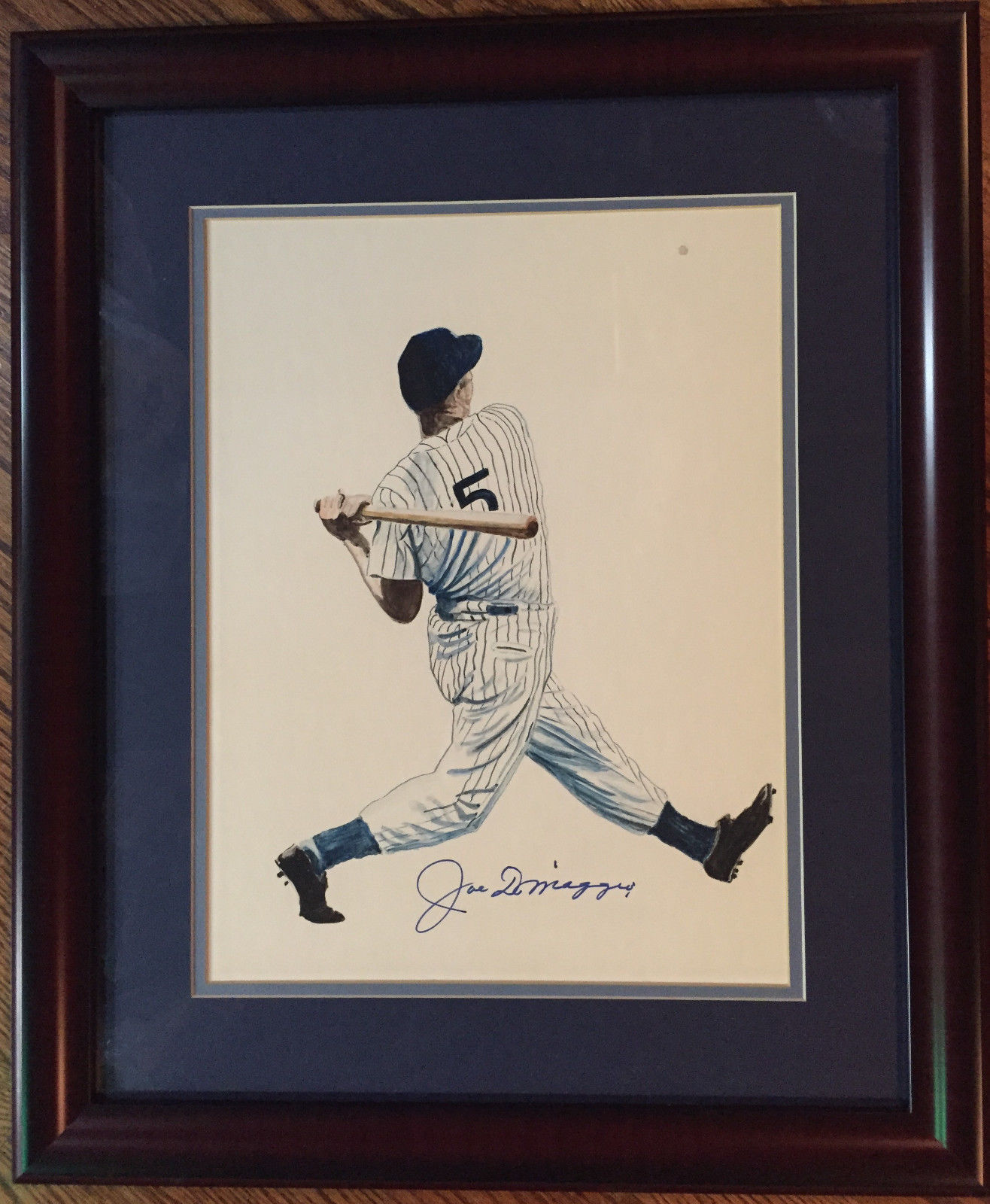 Joe DiMaggio Yankees Signed framed Original water color Painting 1/1 auto COA