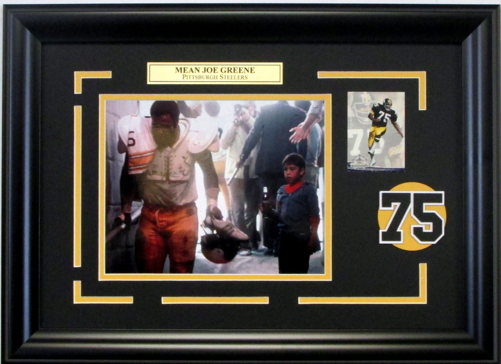 Mean Joe Greene super bowl Coke Commercial Steelers photo framed jersey #75 hof
