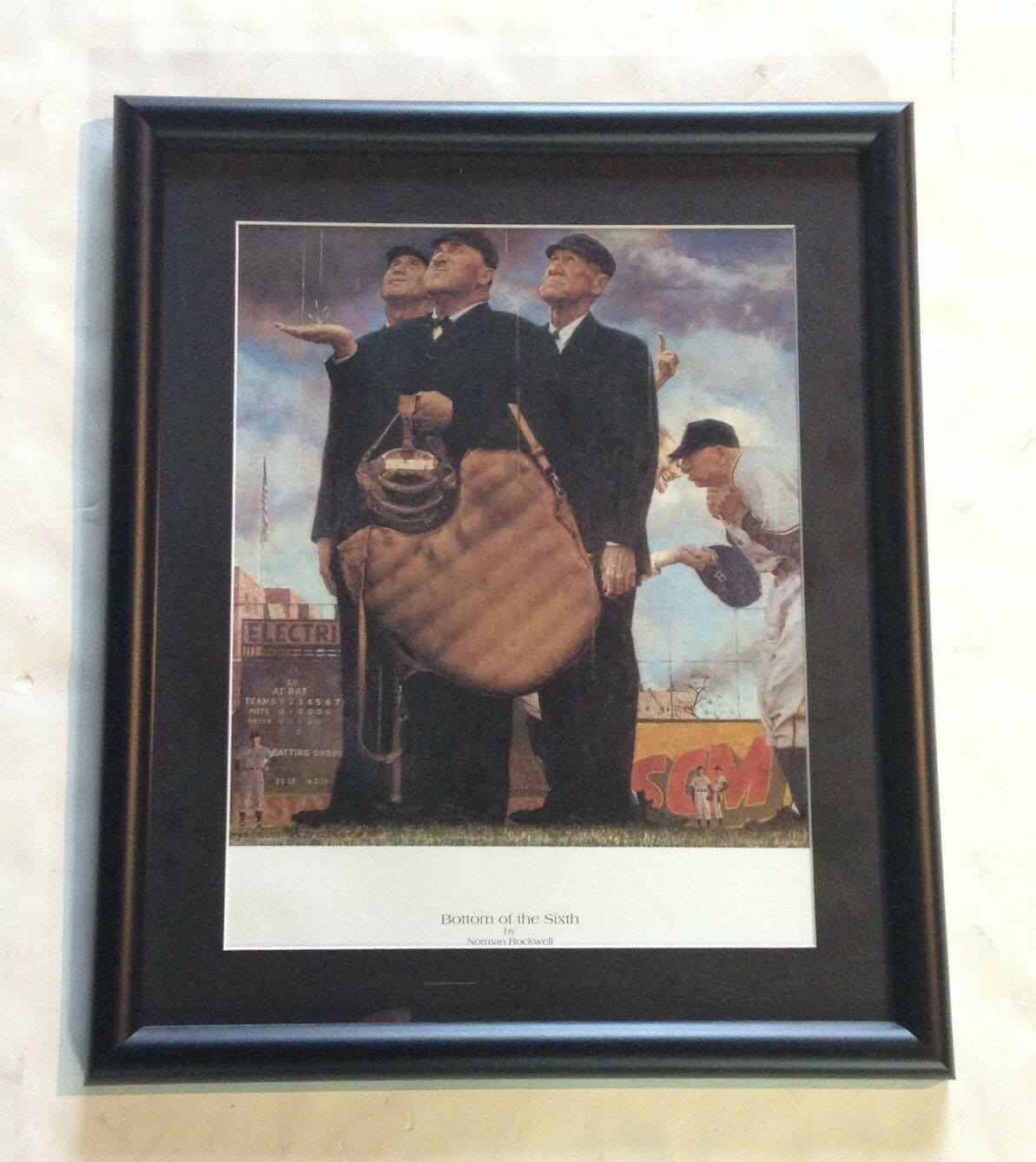 Norman Rockwell Brooklyn Dodgers Bottom of the 6th framed litho print 15×18