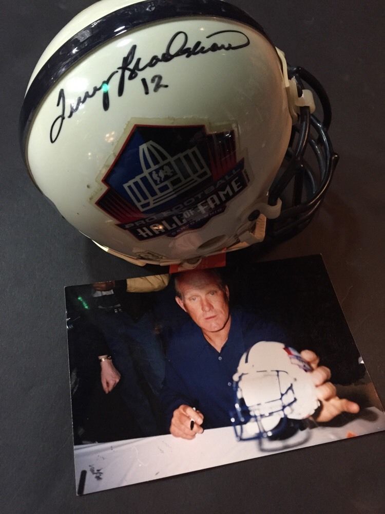 Terry Bradshaw Signed hof Mini Helmet #12 Steelers Mvp Holo Coa Photo signing it