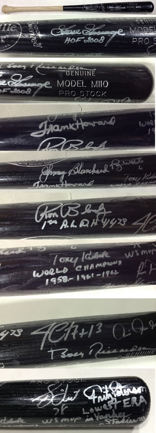 Yankees legends 13 auto signed LS M110 baseball bat INS Gossage Kubek +11 COA