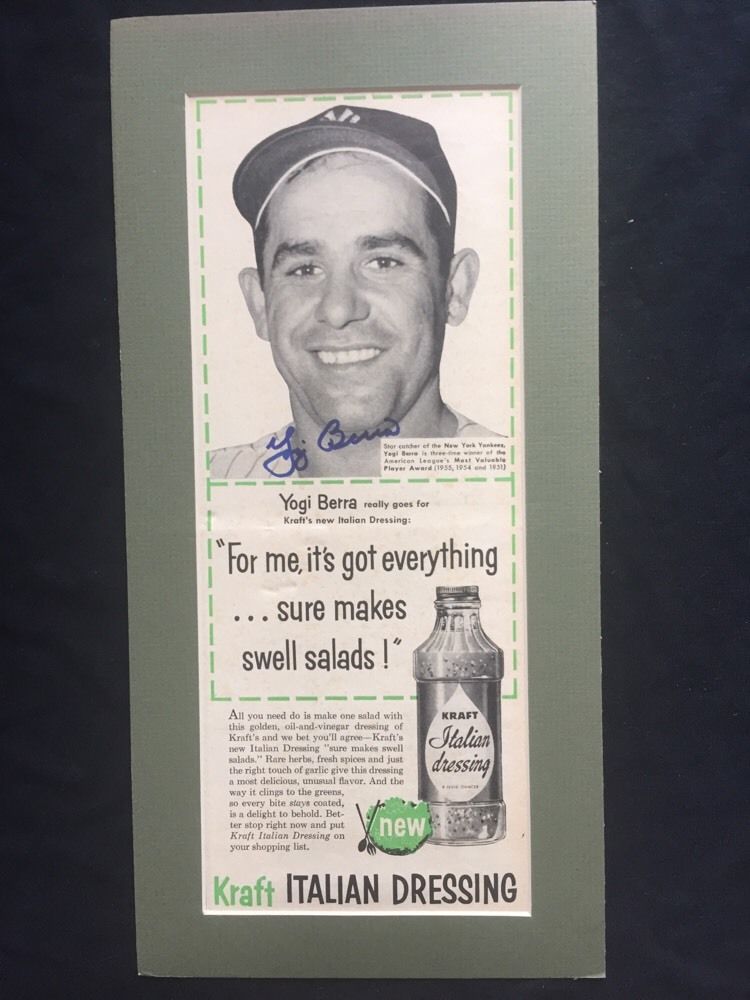 Yogi Berra 1956 Life Magazine Kraft Original  Ad Signed Mint Auto Matted Cbm Coa