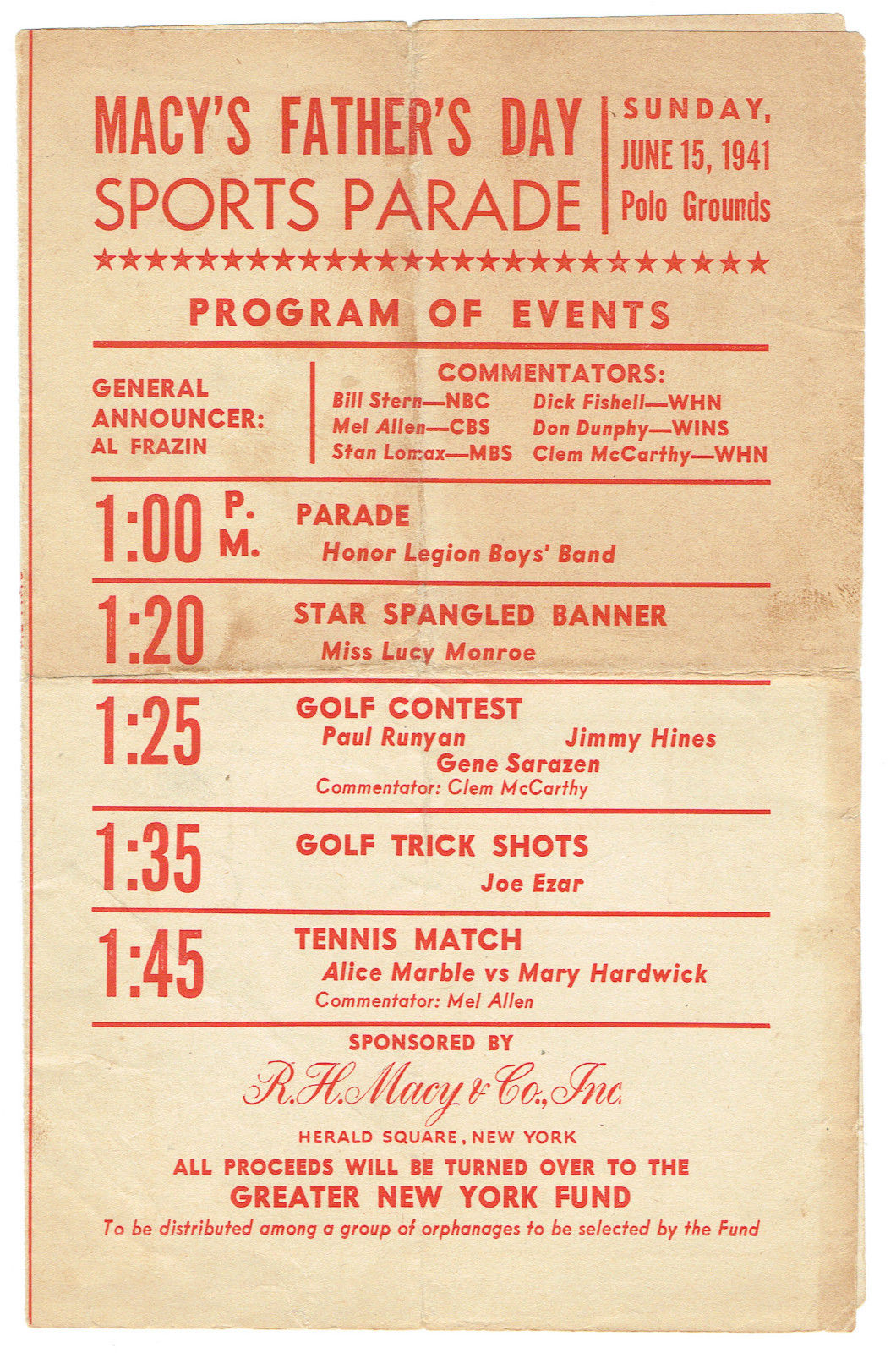 1941 Polo Grounds Macys Fathers Day sports  Parade Program vintage original