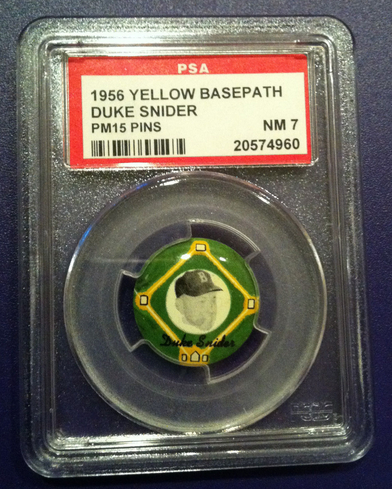 1956 Yellow Basepath Duke Snider Pin PSA 7 nm mint Brooklyn Dodgers RARE pm15