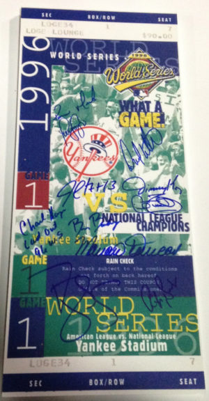1996 New York Yankees Multi Signed Auto Mini Mega Ticket with 11 Autos MAB Cert