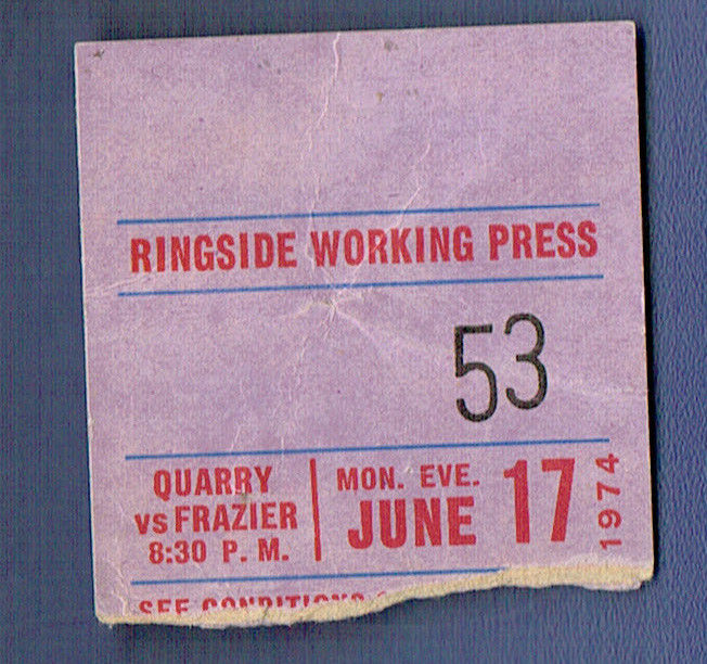 Boxing Ticket Stub Joe Frazier vs. Jerry Quary June 17,1974  RARE Original