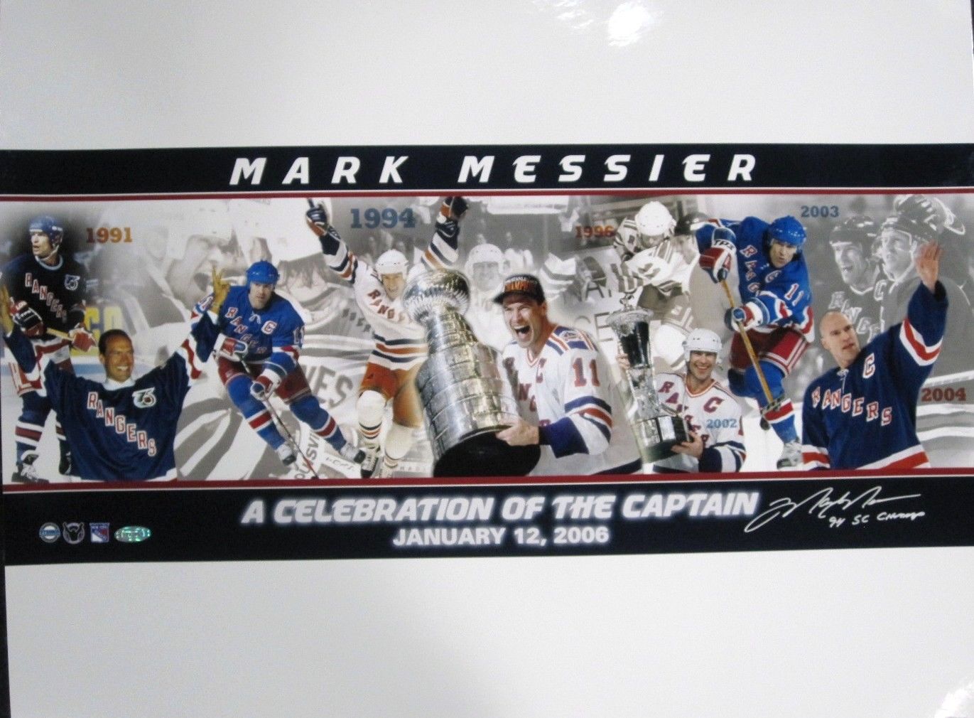 Mark Messier Signed Stanley Cup Champion  Panoramic Collage Steiner COA Rangers