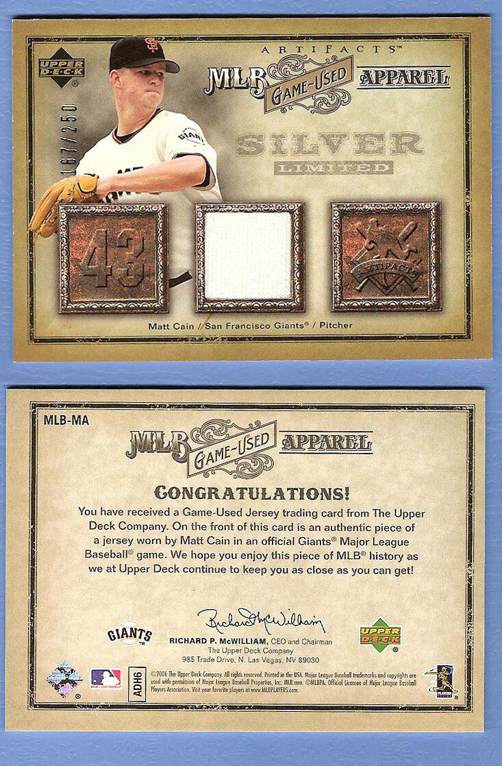 Matt Cain 2006 UD Upper Deck Artifacts Silver Limited Jersey 167/250 MLB-MA  - Cardboard Memories
