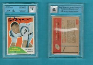 PAUL MAGUIRE SIGNED 1960 FLEER ROOKIE FOOTBALL  CARD #128 JSA BVG MINT 9 AUTO