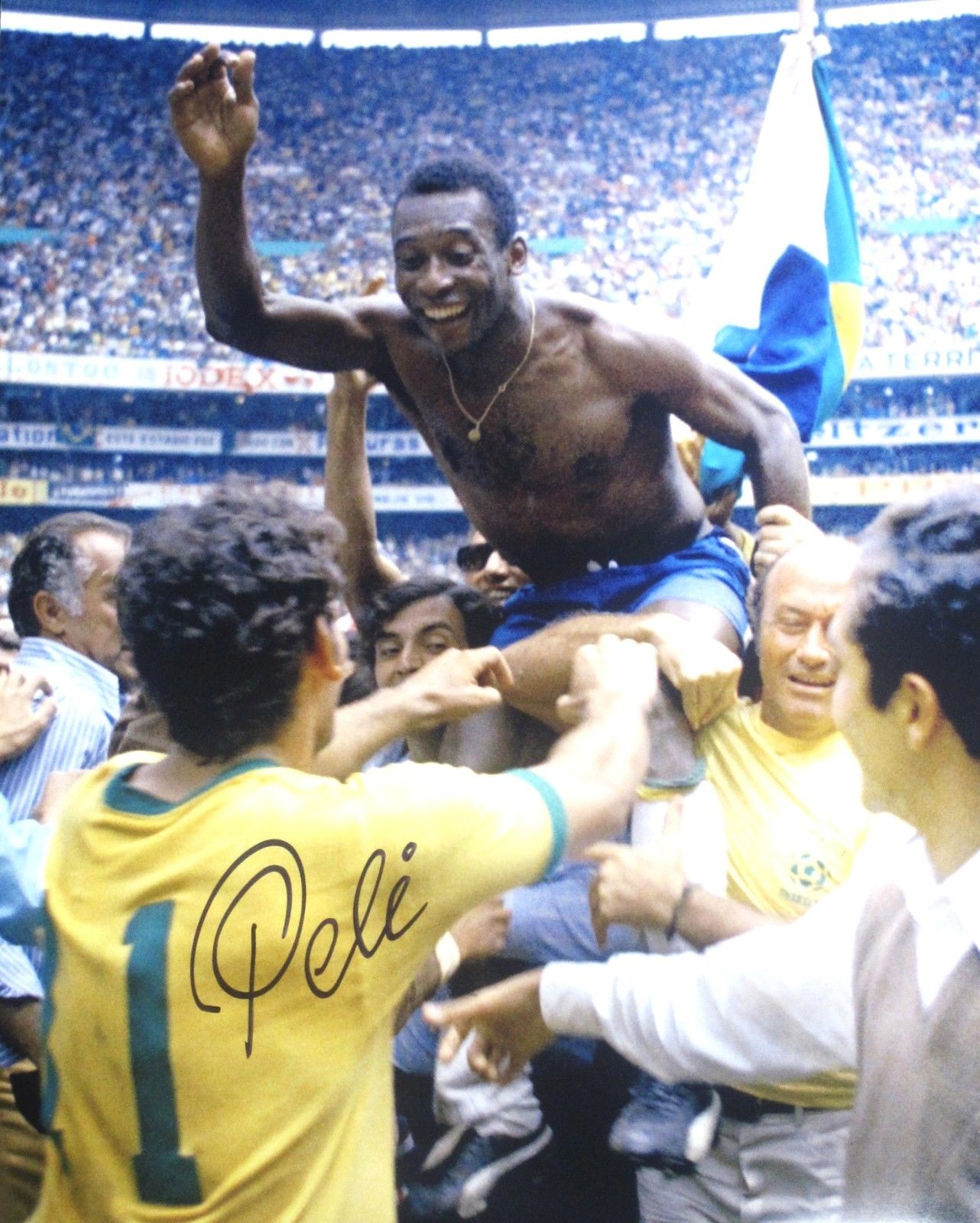 Pele Signed 1970 FIFA World Cup Champ Celebration 16×20 Photo Auto Pele Hologram