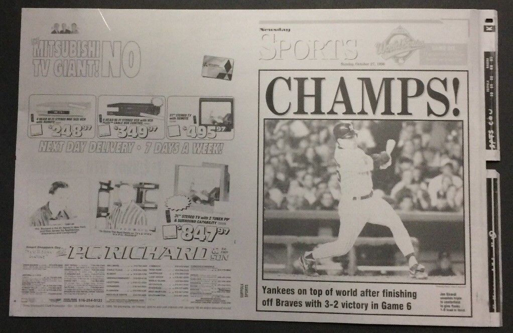 Ny Yankees 1996 World Series Champs Newsday Original Printing Plate Derek Jeter