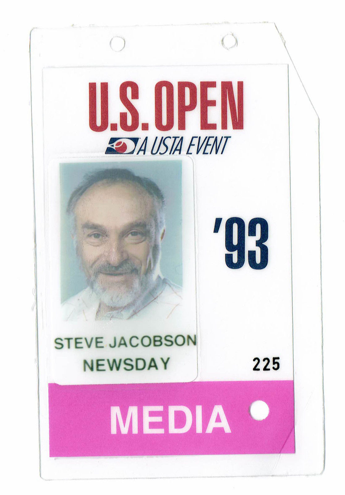 1993 Tennis US Open Media PRESS Pass TICKET Steve Jacobson Newsday Pete Sampras