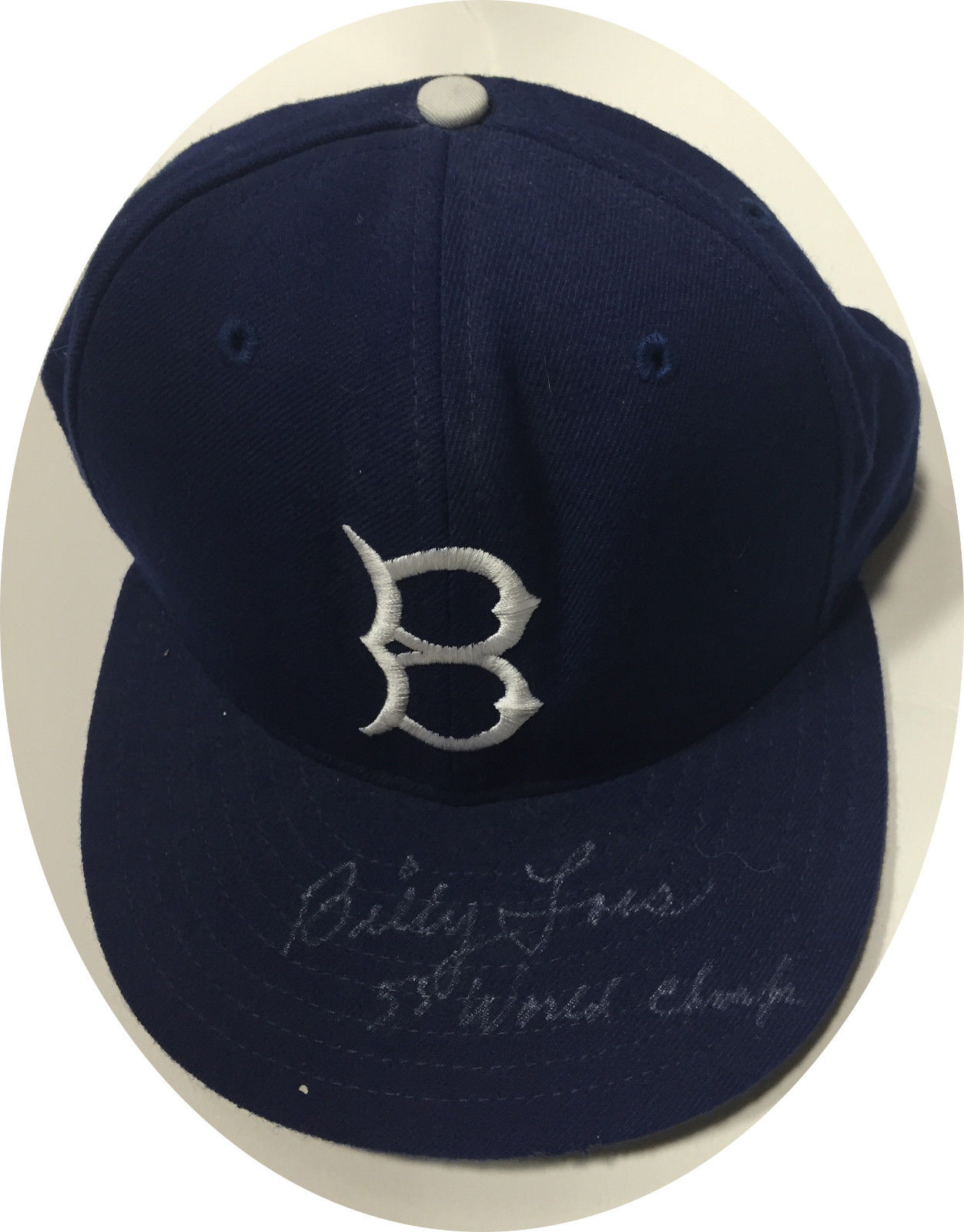 Billy Loes Signed Brooklyn Dodgers Authentic Hat Ins. 55 World Champs Auto COA