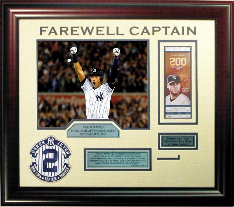 Derek Jeter Farewell Captain logo FINAL GAME FRAMED walk off Photo Ticket YANKS