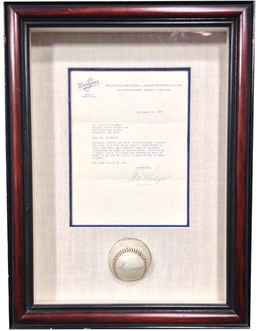 Gil Hodges Signed ONL Baseball & Autograph Letter Shadowbox Brooklyn Dodgers JSA
