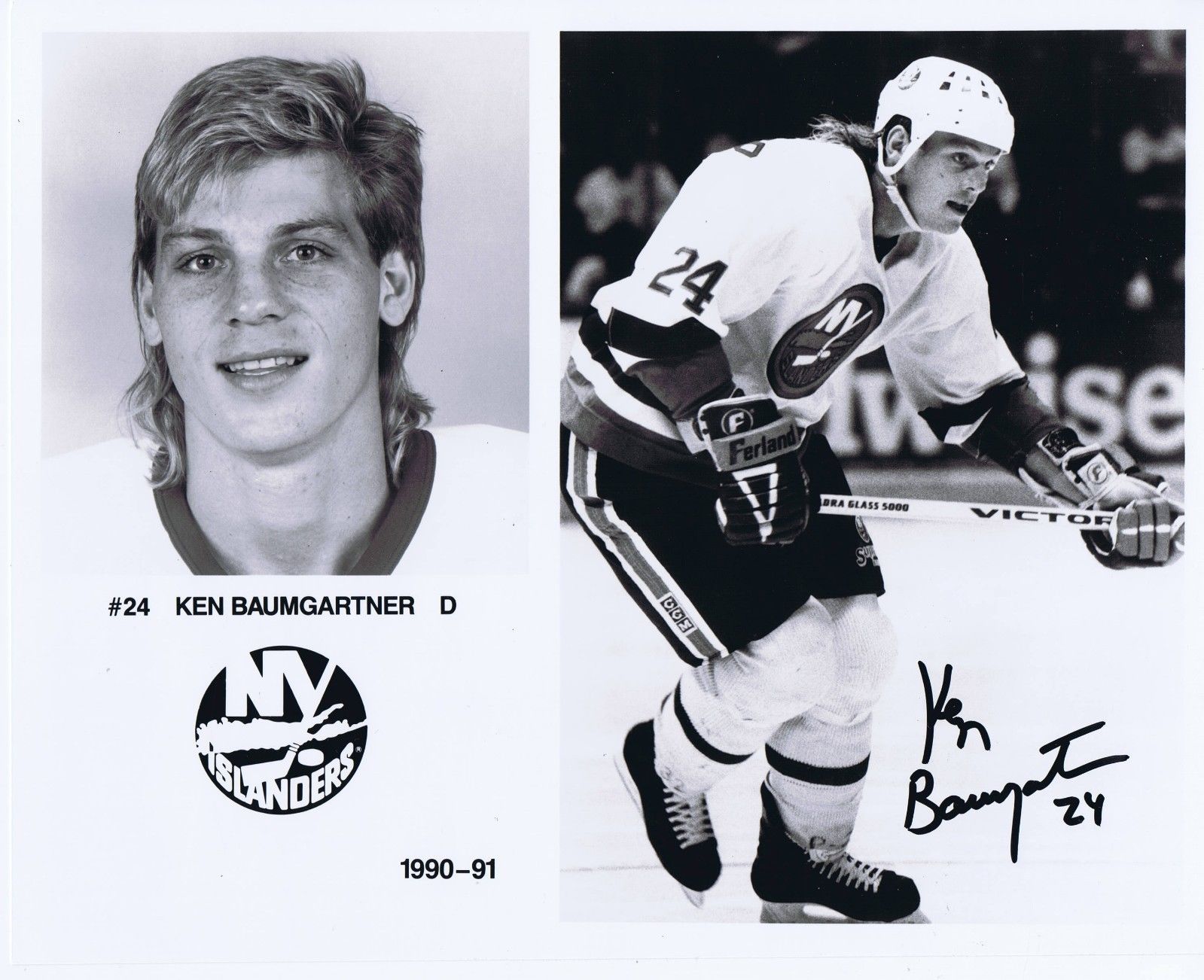Ken Baumgartner Signed 8×10 1990-91 NY Islanders Press Photo Autograph cbm  COA