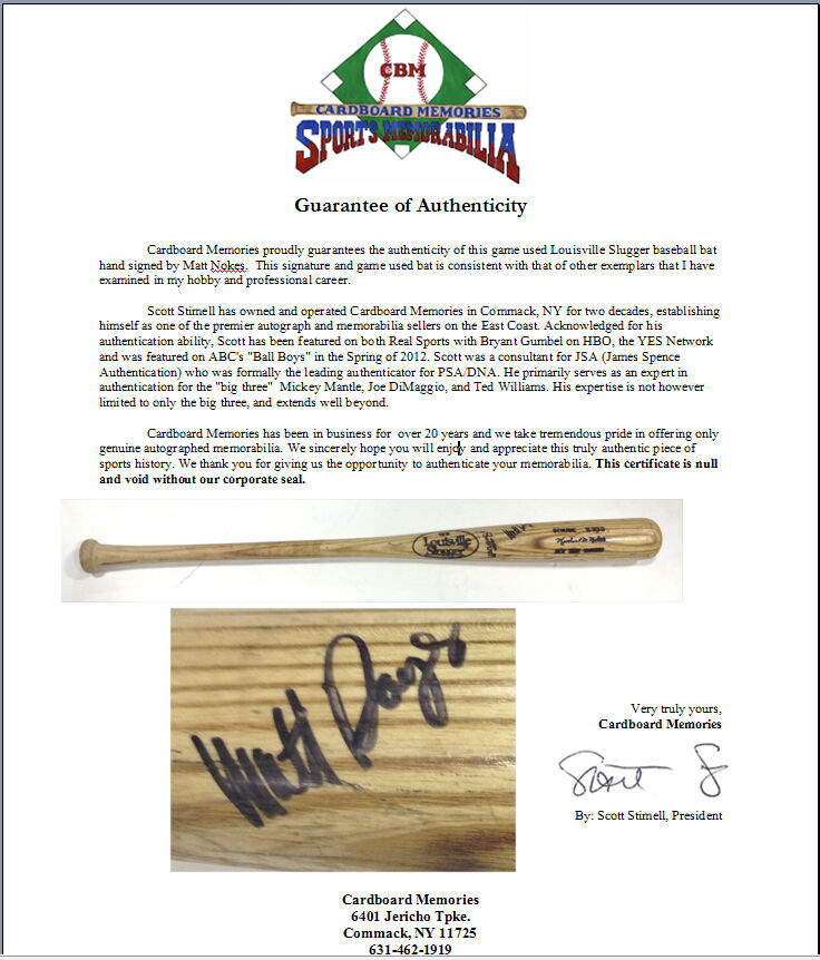 Matt Nokes Signed Game Used Louisville Slugger Baseball Bat Autograph CBM  COA - Cardboard Memories