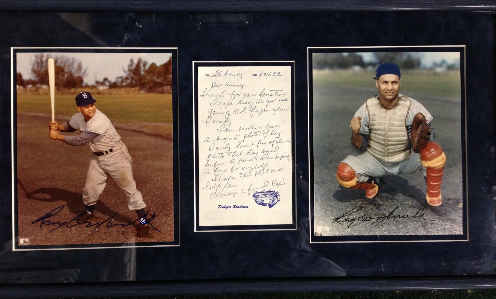 Roy Campanella Signed 2 8×10 Photo Letter Wife Roxie Framed Brooklyn Dodgers JSA