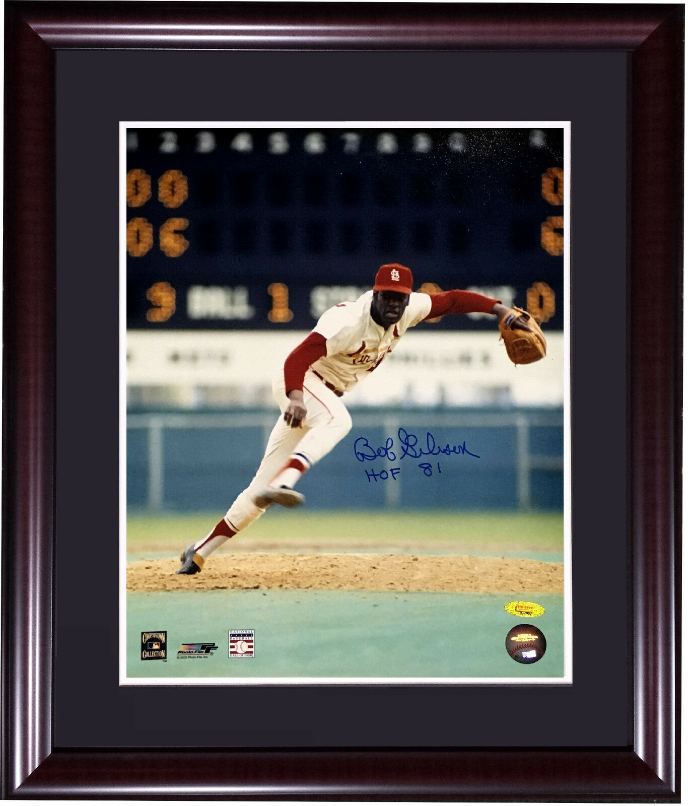 Bob Gibson Cardinals signed 11×14 photo ins HOF 81 framed autograph Tristar COA