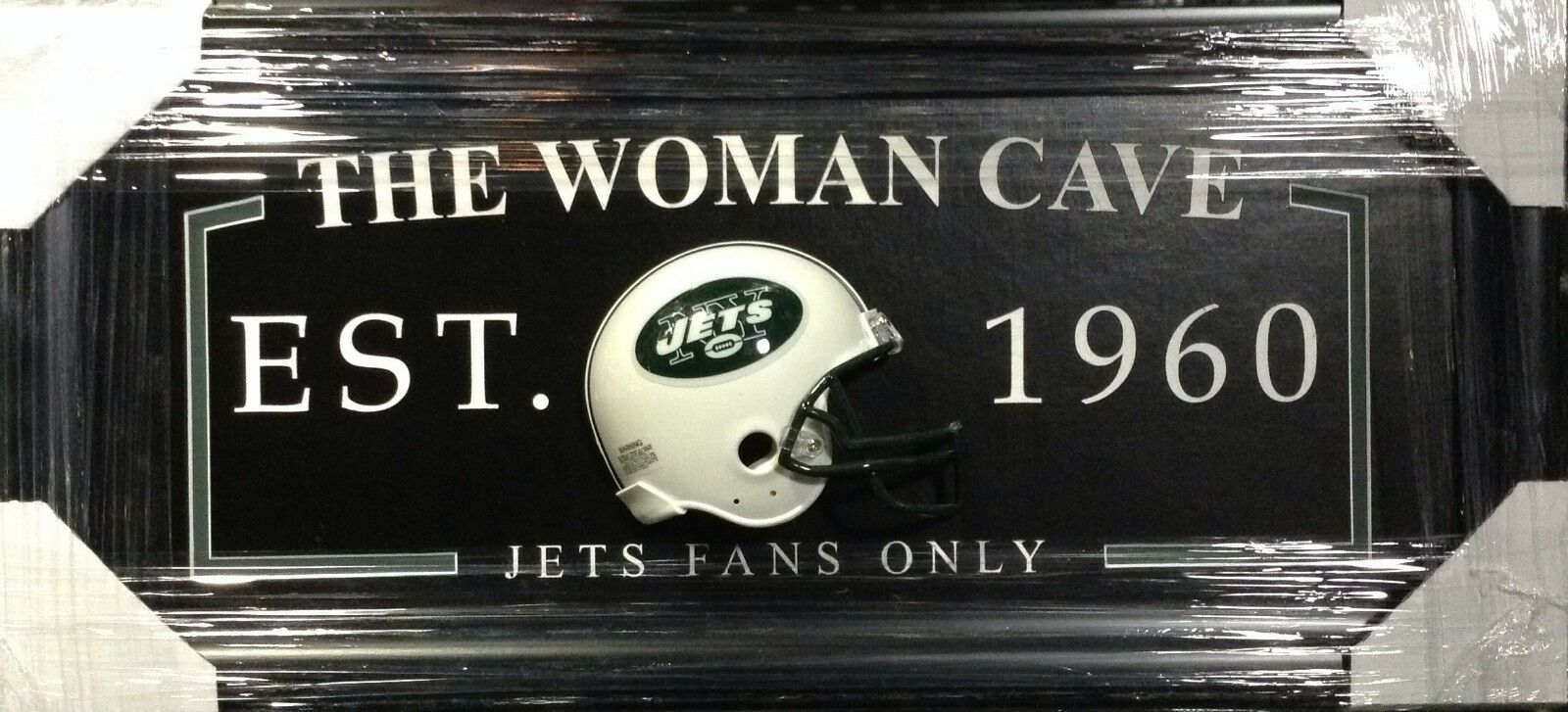 New York Jets FANS ONLY Woman Cave Sign Framed 3D Football Mini Helmet 27×13