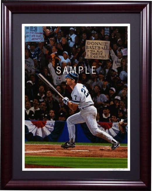 Don Mattingly Framed Bill Purdom Signed Lithograph last game yankee stadium le