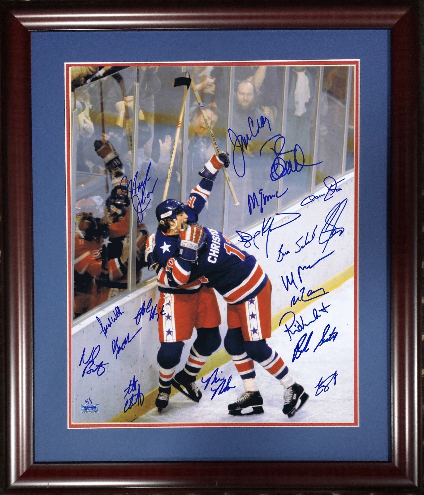 1980 USA Olympic Hockey Entire Team Signed 16×20 Photo FRAMED 20 Auto LE/9 Psa