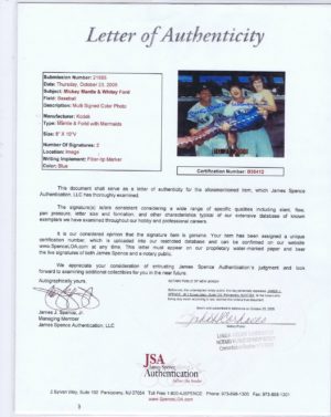 Mickey Mantle /  Whitey Ford Signed Mermaid 8x10 Framed Photo autograph JSA COA - Image 3