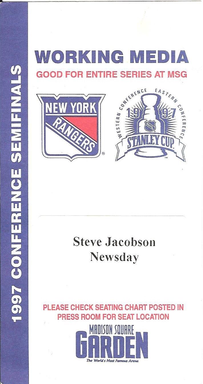 NY Rangers 1997 Conference Semi Finals Stanley Cup Media Press Pass Ticket MSG