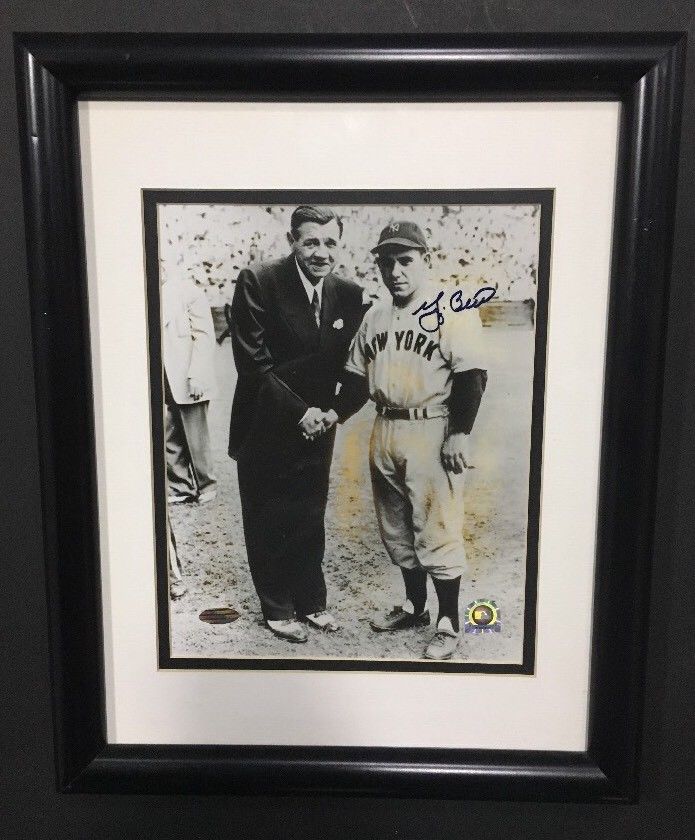 Yogi Berra & Babe Ruth 8×10 Framed Photo Mlb Holo & Steiner Coa Bold Autograph